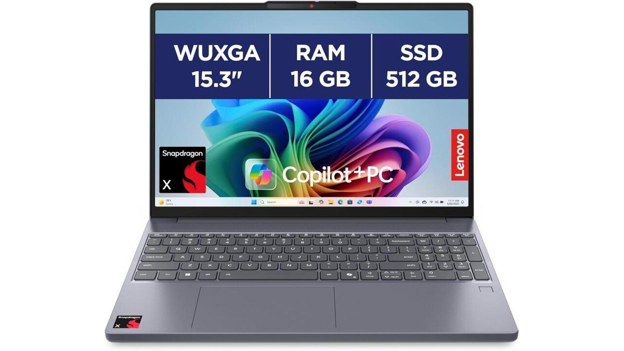 IdeaPad Slim 3x (Snapdragon X, 15,3" WUXGA, 16 Go, 512 Go)